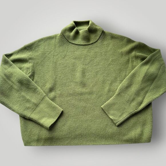Lululemon SZ 6 Merino Wool Blend Ribbed Turtleneck Sweater Foliage Green - Picture 1 of 10